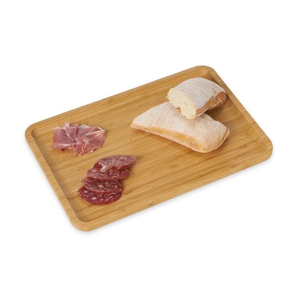 Petisqueira de bambu 36*24cm GO1601 na cor Madeira e inox, brinde personalizado Sky Brindes