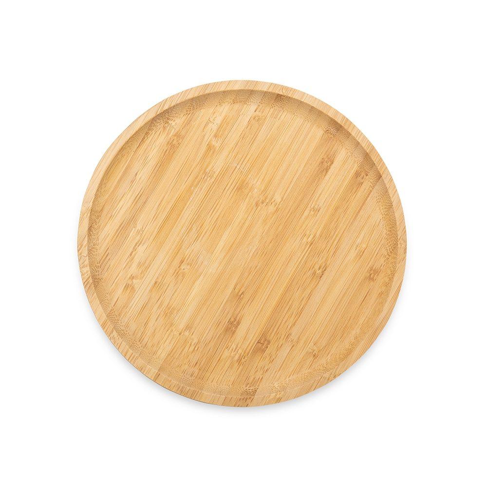 Petisqueira redonda de bambu 25*25cm GO1602 na cor Madeira e inox, brinde personalizado Sky Brindes