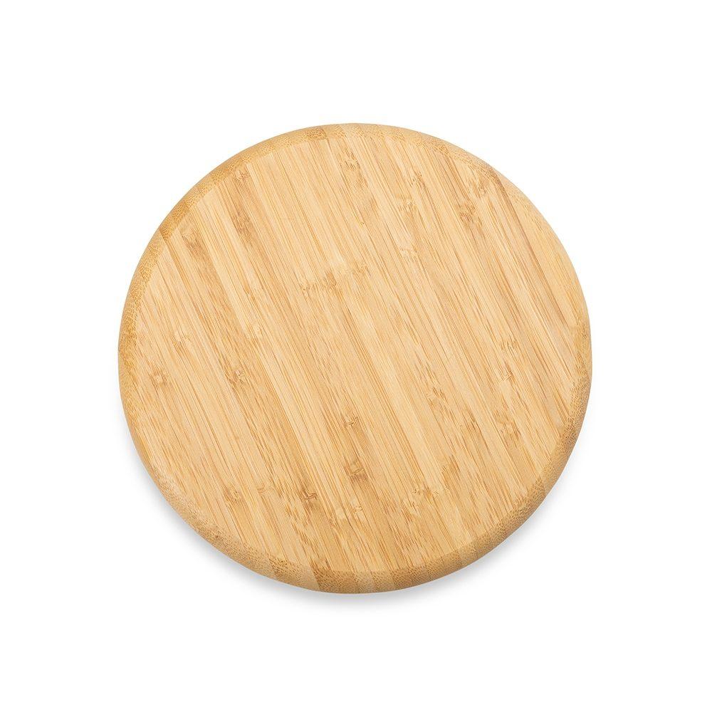 Petisqueira redonda de bambu 25*25cm GO1602 na cor Madeira e inox, brinde personalizado Sky Brindes