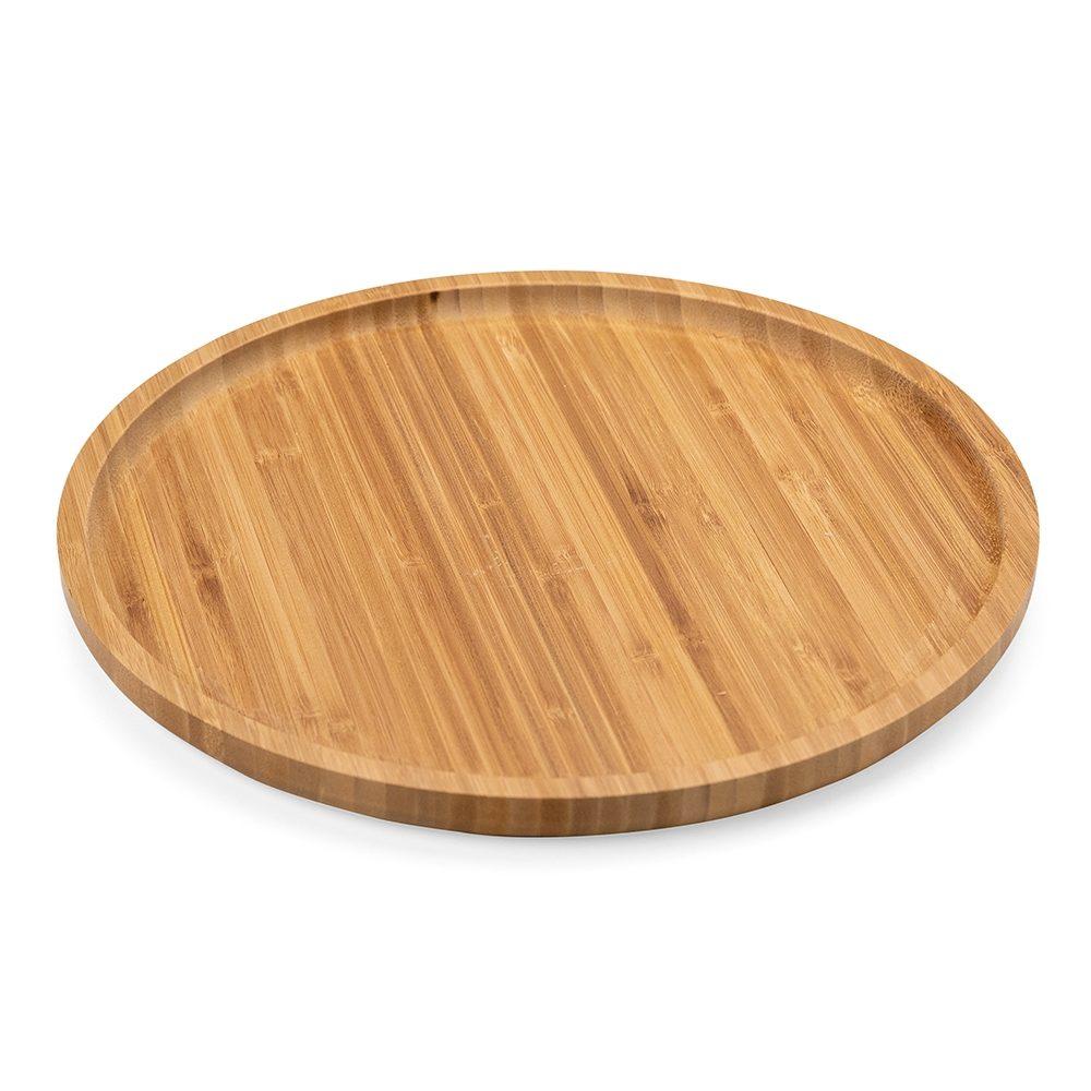 Petisqueira redonda de bambu 30*30cm GO1603 na cor Madeira e inox, brinde personalizado Sky Brindes