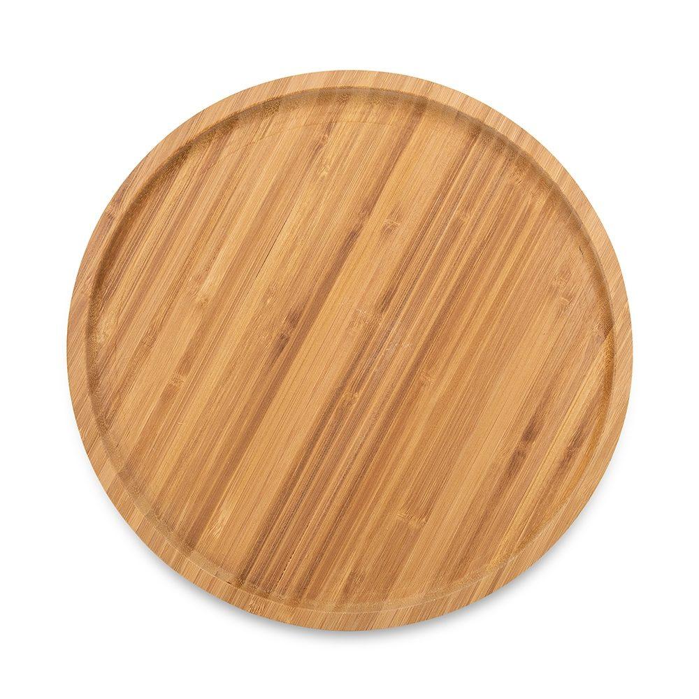 Petisqueira redonda de bambu 30*30cm GO1603 na cor Madeira e inox, brinde personalizado Sky Brindes