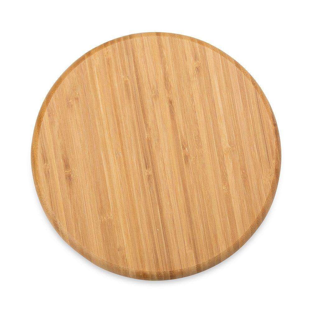 Petisqueira redonda de bambu 30*30cm GO1603 na cor Madeira e inox, brinde personalizado Sky Brindes