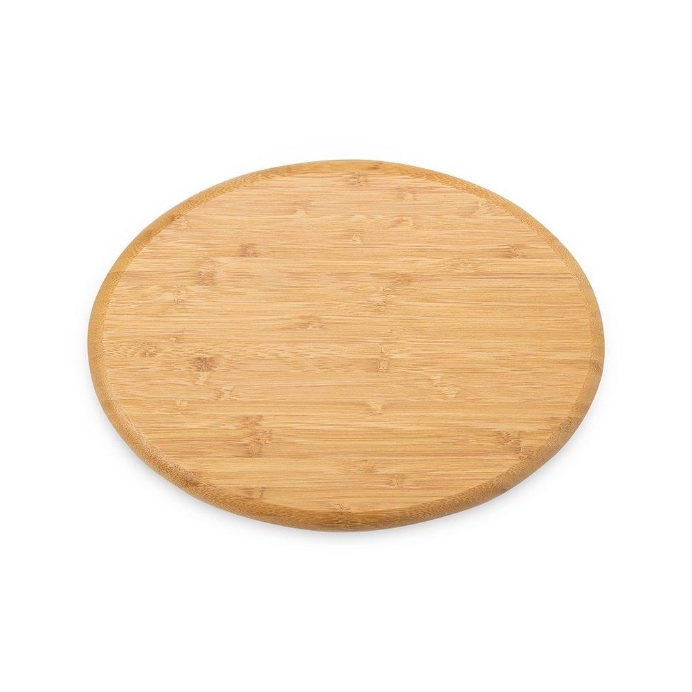 Petisqueira oval de bambu 28,5*20,5cm GO1604 na cor Madeira e inox, brinde personalizado Sky Brindes