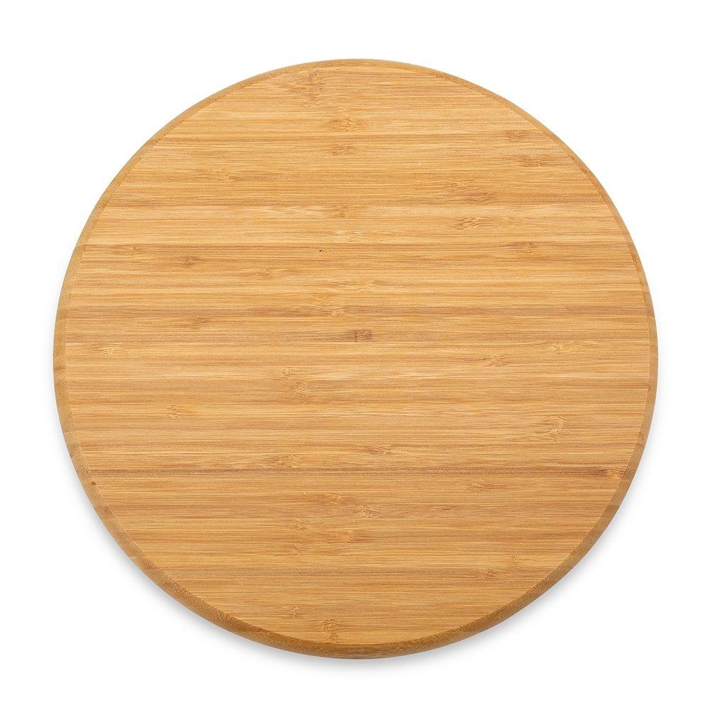 Petisqueira redonda de bambu 32*32cm GO1606 na cor Madeira e inox, brinde personalizado Sky Brindes