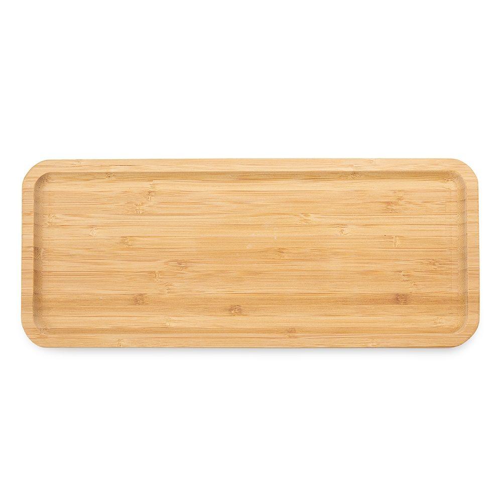 Petisqueira retangular de bambu 36*15cm GO1608 na cor Madeira e inox, brinde personalizado Sky Brindes