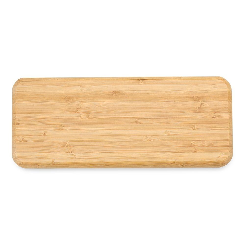 Petisqueira retangular de bambu 36*15cm GO1608 na cor Madeira e inox, brinde personalizado Sky Brindes