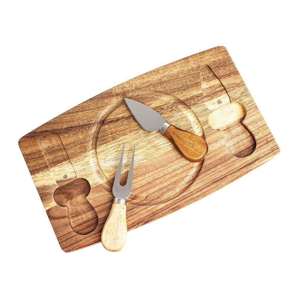Kit queijo 2 pçs + tábua redonda GO1611 na cor Madeira e inox, brinde personalizado Sky Brindes