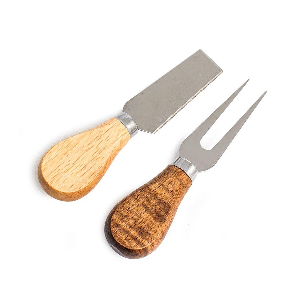 Kit queijo 2 peças + tábua redonda GO1612 na cor Madeira e inox, brinde personalizado Sky Brindes