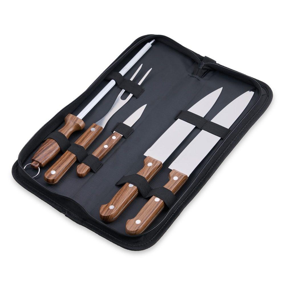 Kit churrasco 5 peças GO1636 na cor Preto, brinde personalizado Sky Brindes
