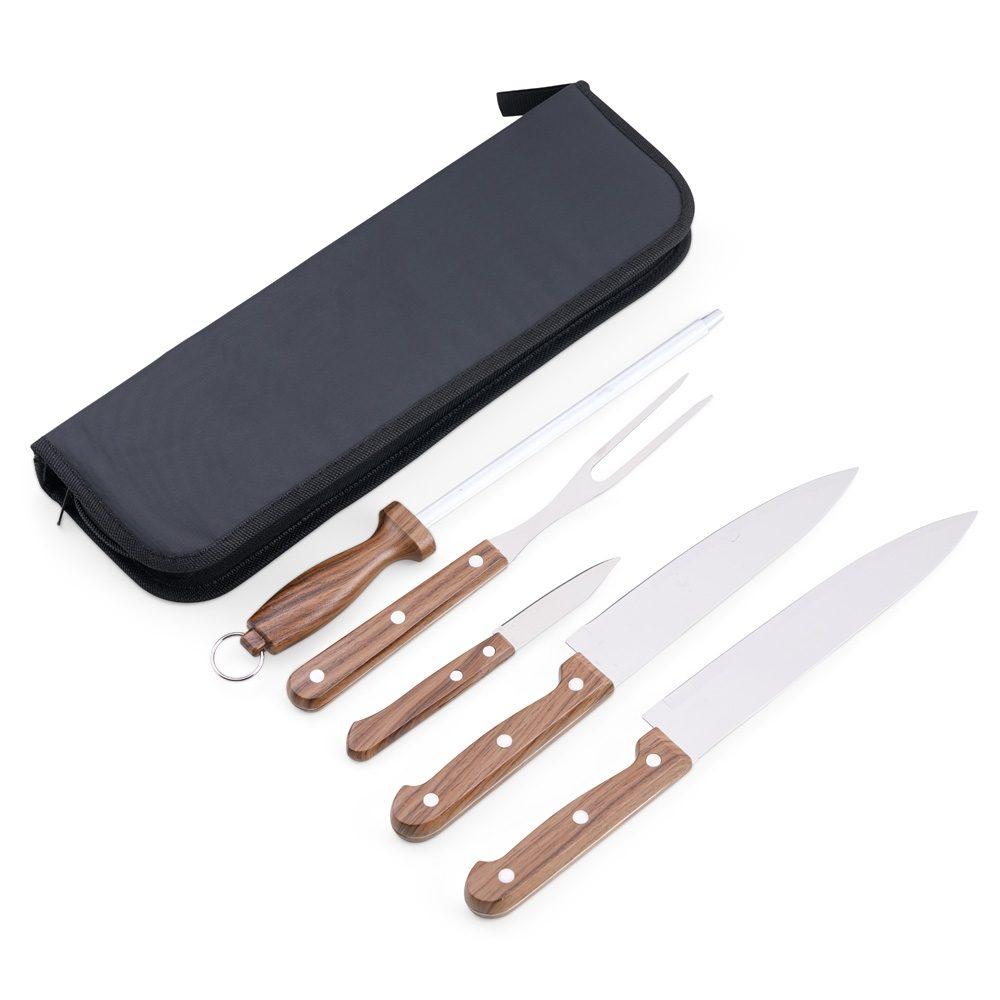 Kit churrasco 5 peças GO1636 na cor Preto, brinde personalizado Sky Brindes
