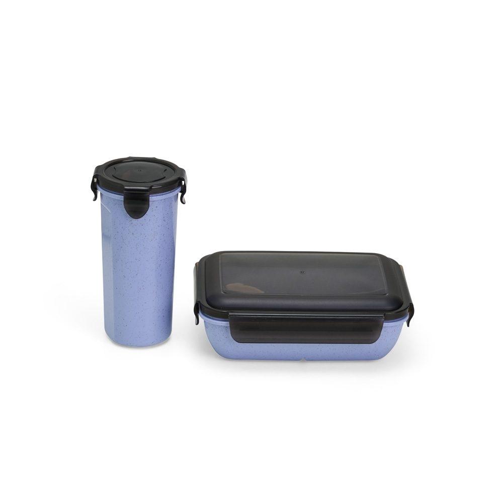 Kit copo e marmita fibra de bambu GO1637 na cor Roxo, brinde personalizado Sky Brindes