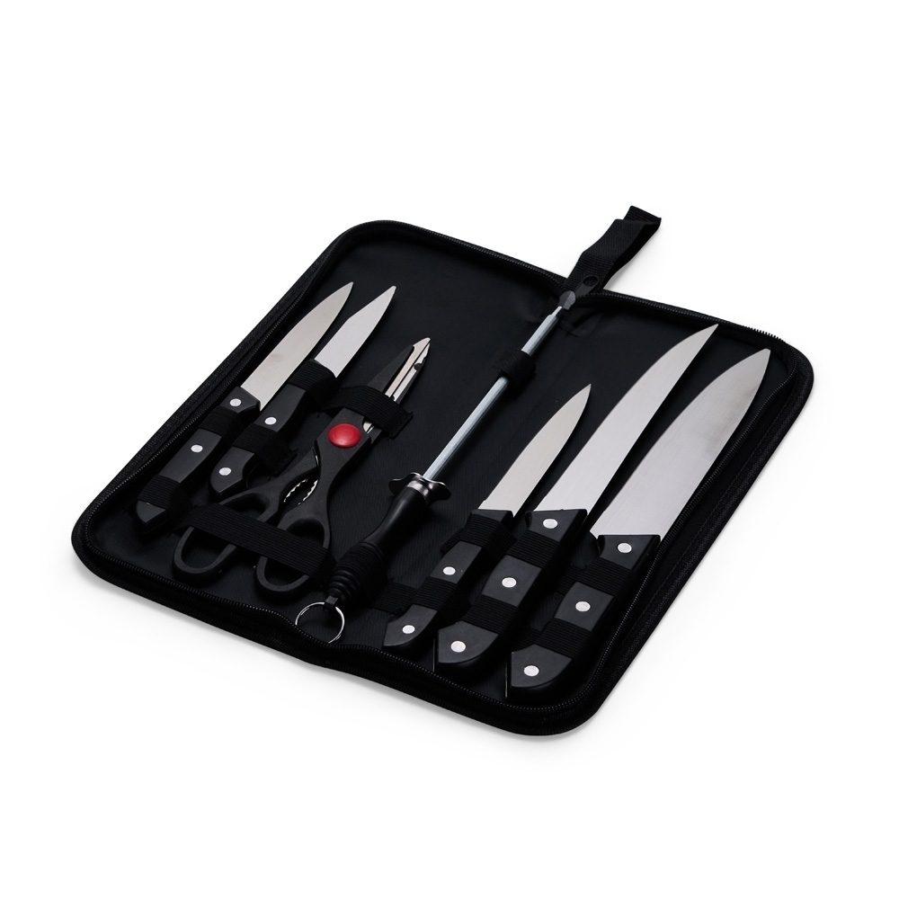 Kit churrasco 7 peças GO1645 na cor Preto, brinde personalizado Sky Brindes