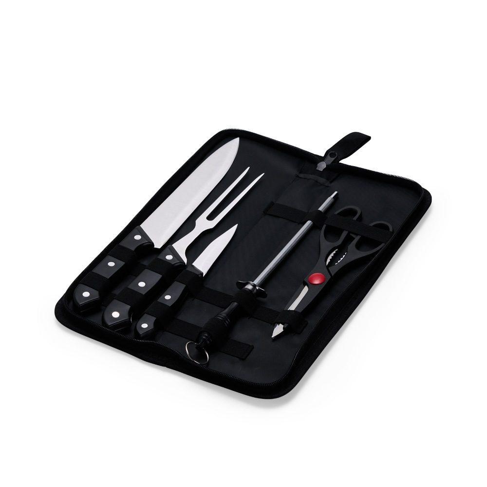 Kit churrasco 5 peças GO1646 na cor Preto, brinde personalizado Sky Brindes