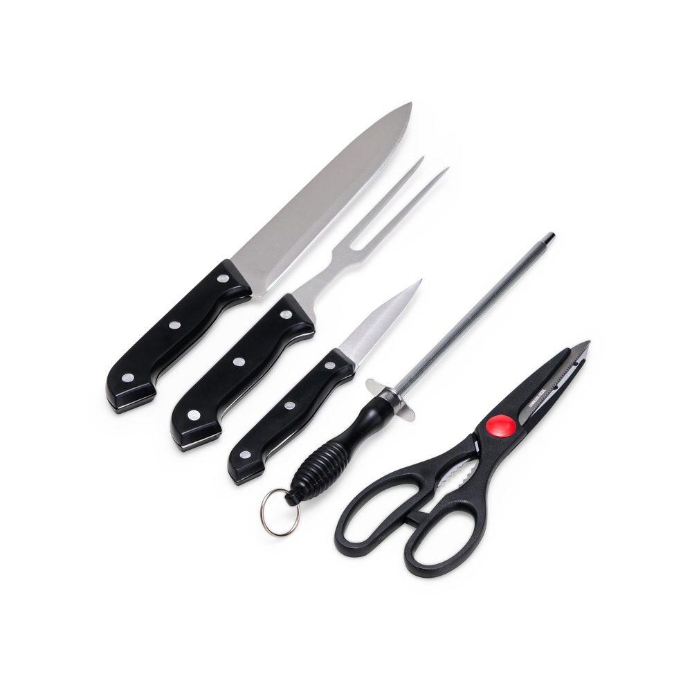 Kit churrasco 5 peças GO1646 na cor Preto, brinde personalizado Sky Brindes
