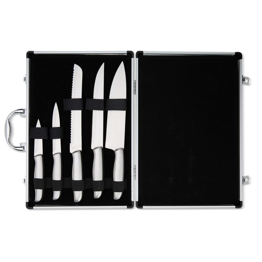 Jogo de facas c 5 peças na maleta GO1651 na cor Inox, brinde personalizado Sky Brindes