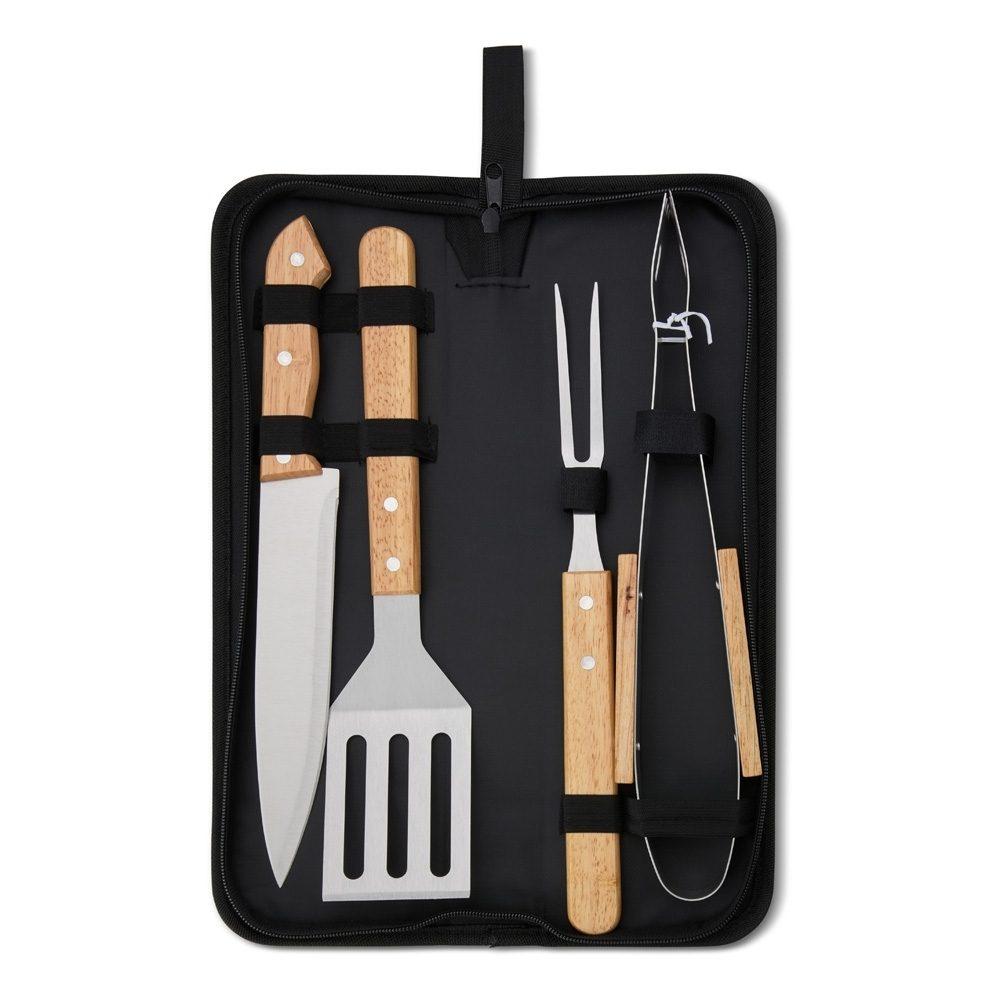 Kit churrasco 4 peças GO1652 na cor Preto, brinde personalizado Sky Brindes