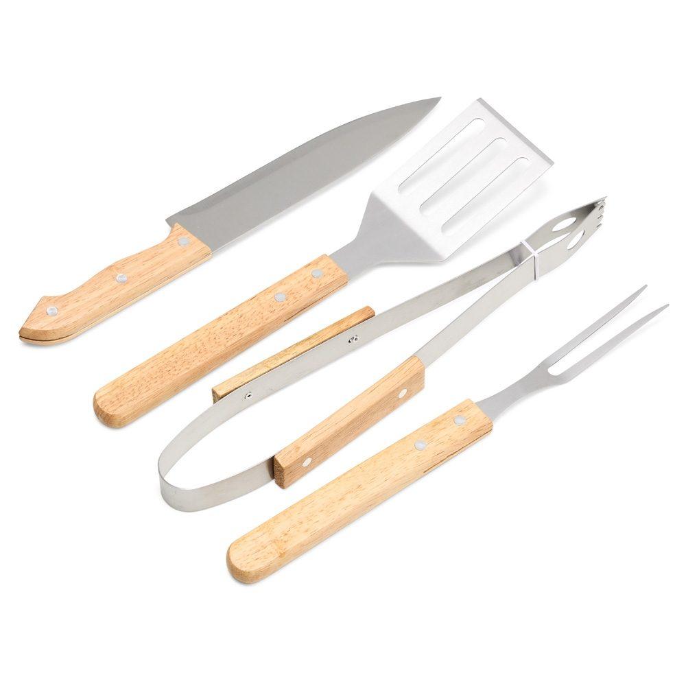 Kit churrasco 4 peças GO1652 na cor Preto, brinde personalizado Sky Brindes