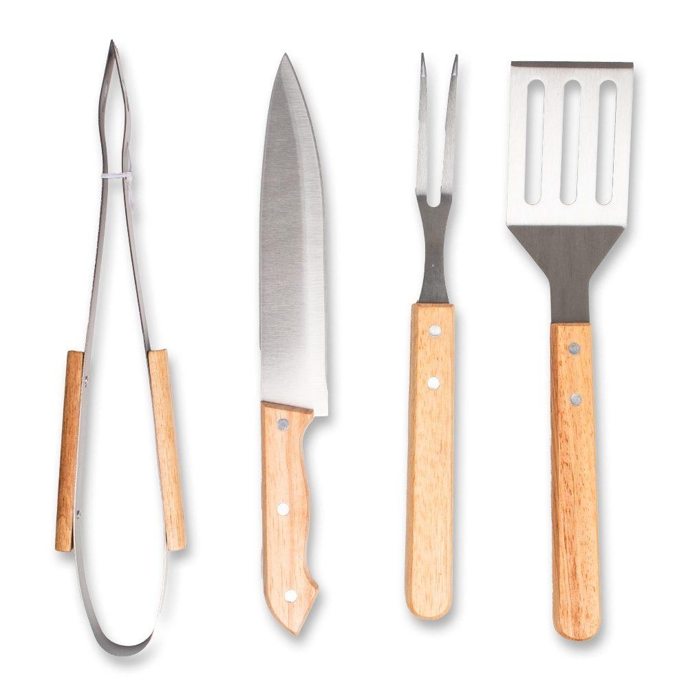 Kit churrasco 4 peças GO1652 na cor Preto, brinde personalizado Sky Brindes