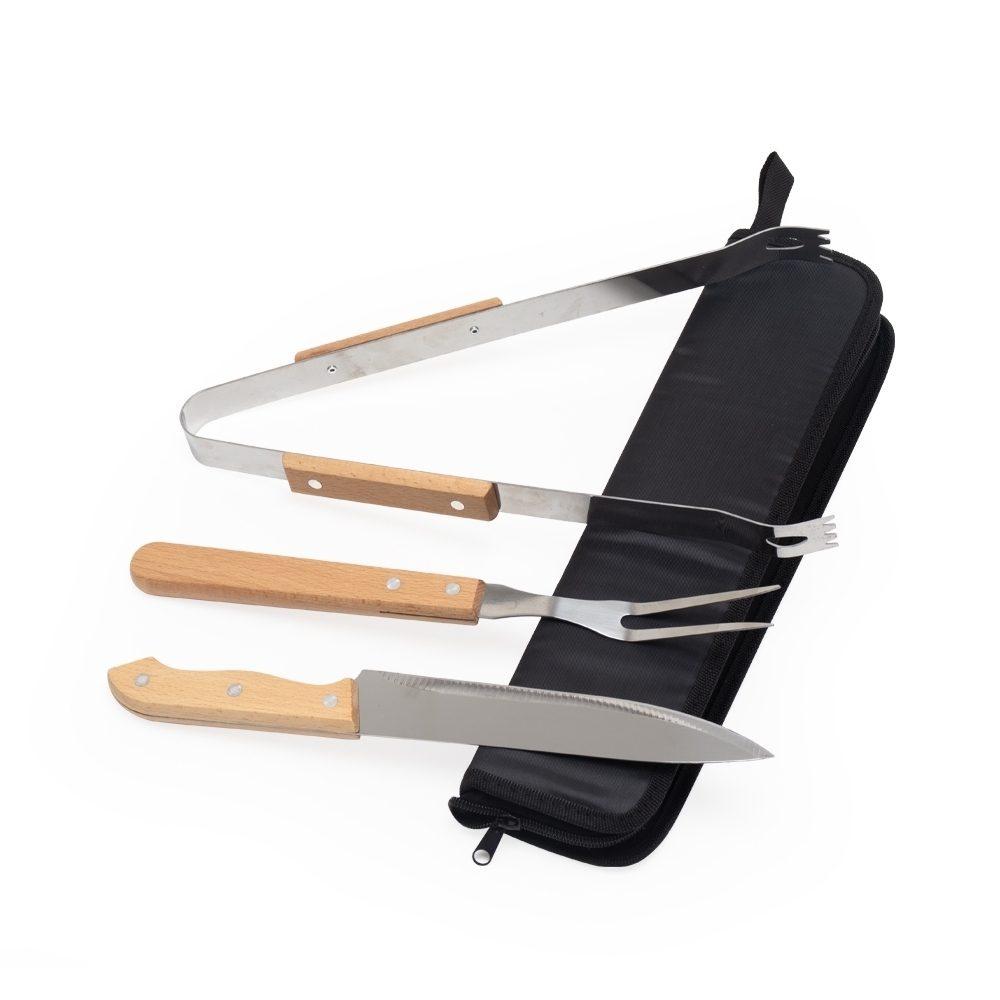 Kit churrasco 3 peças GO1658 na cor Preto, brinde personalizado Sky Brindes