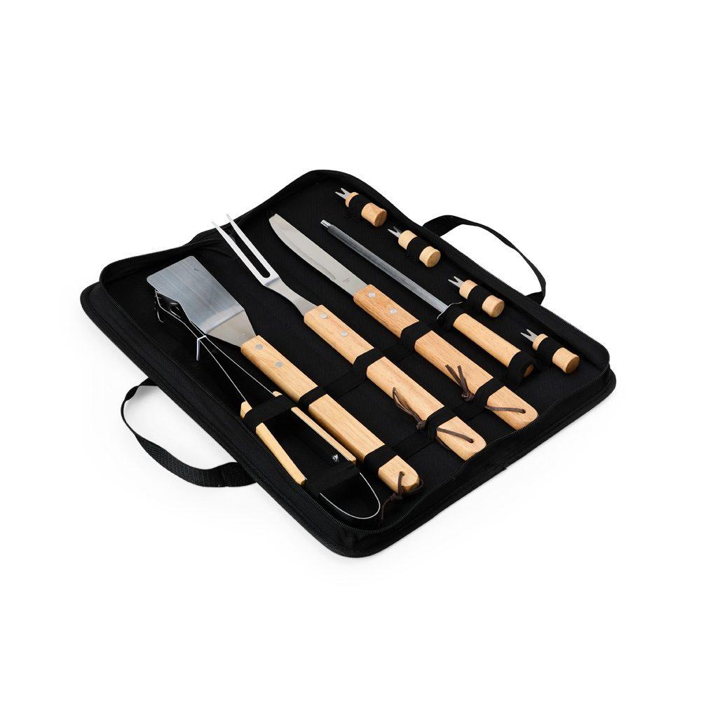 Kit churrasco 9 peças GO1659 na cor Preto, brinde personalizado Sky Brindes