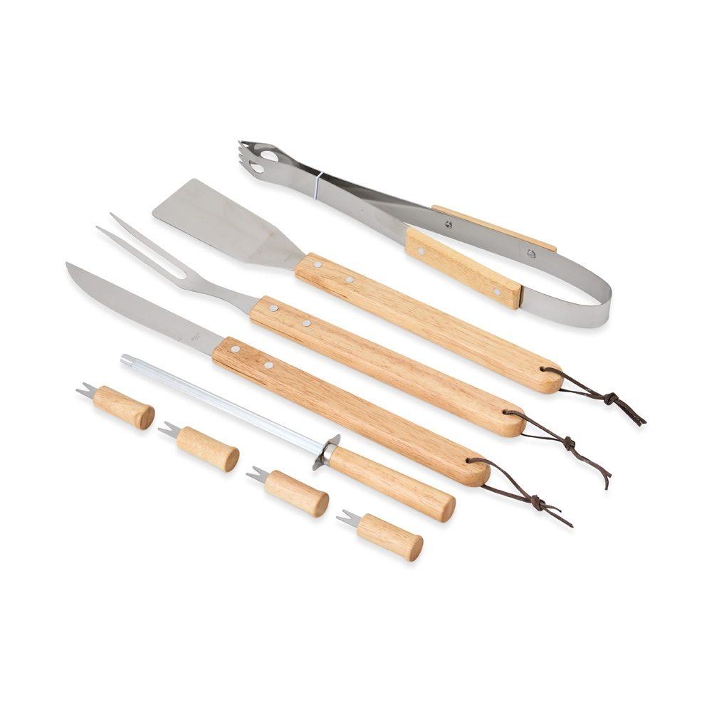 Kit churrasco 9 peças GO1659 na cor Preto, brinde personalizado Sky Brindes