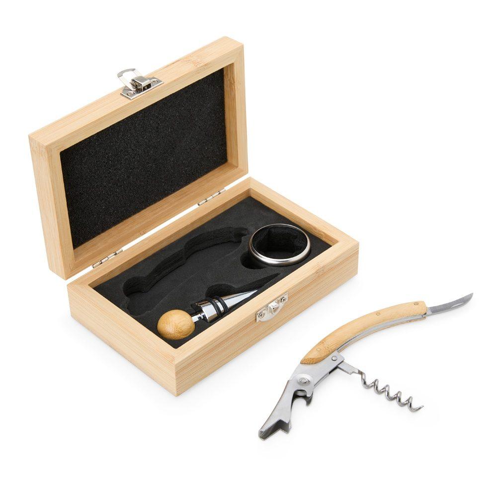 Kit vinho bambu 3 peças GO1660 na cor Bambu e bambu, brinde personalizado Sky Brindes
