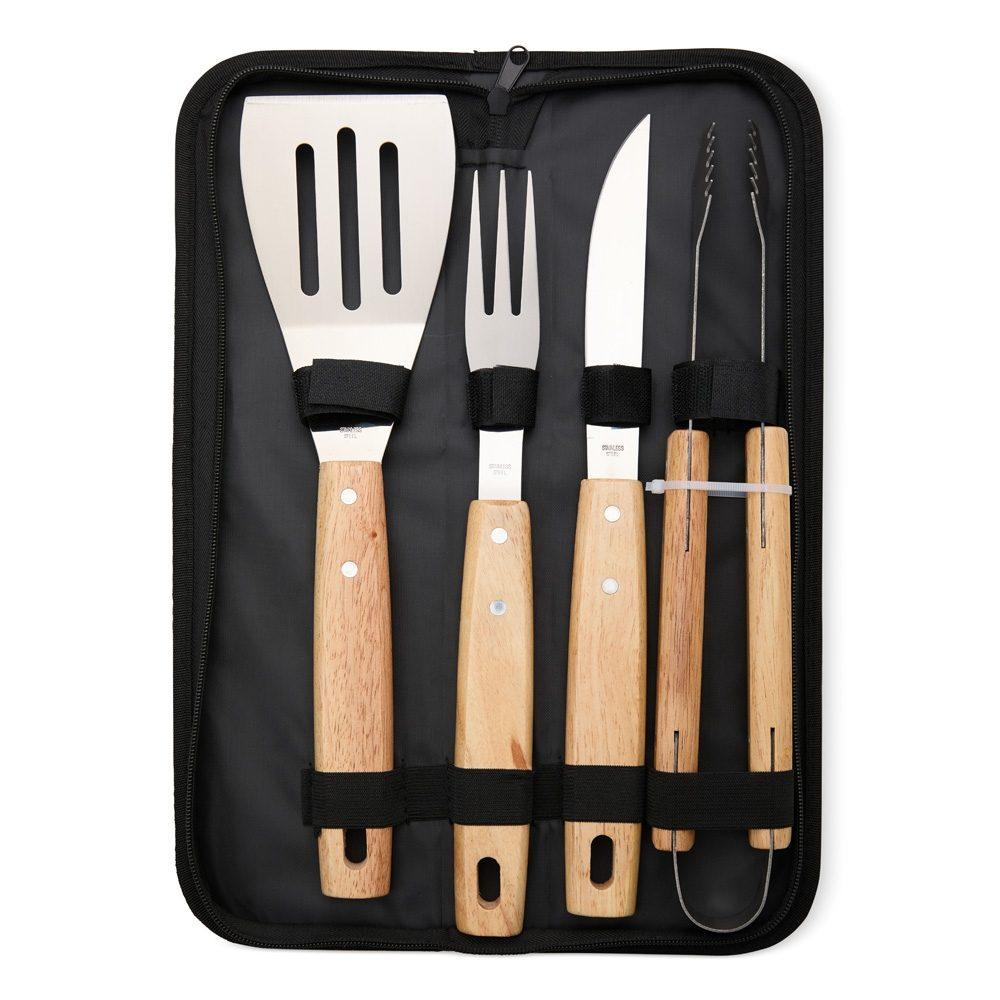 Kit churrasco 4 peças GO1663 na cor Preto, brinde personalizado Sky Brindes