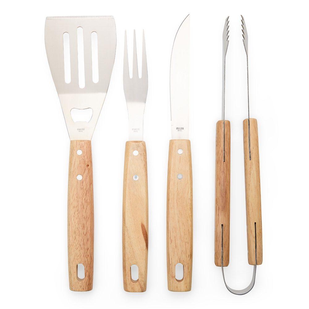 Kit churrasco 4 peças GO1663 na cor Preto, brinde personalizado Sky Brindes