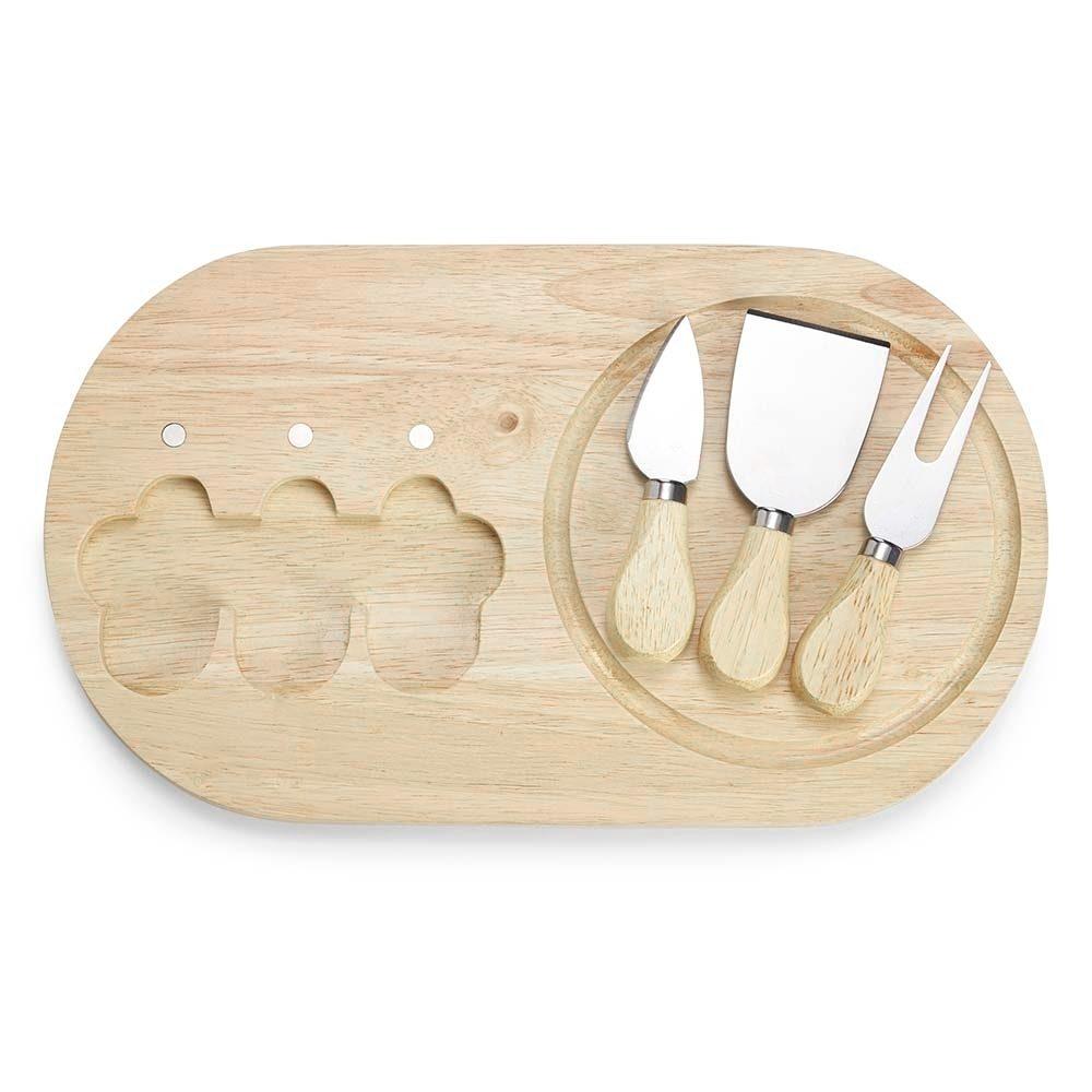 Kit queijo 4 peças GO1665 na cor Bambu e bambu, brinde personalizado Sky Brindes