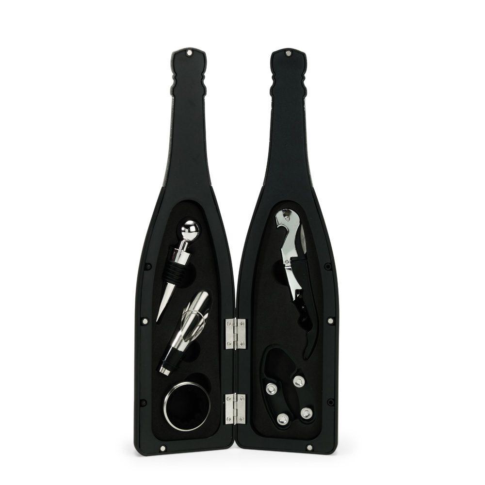Kit vinho 5 peças GO1666 na cor Preto, brinde personalizado Sky Brindes