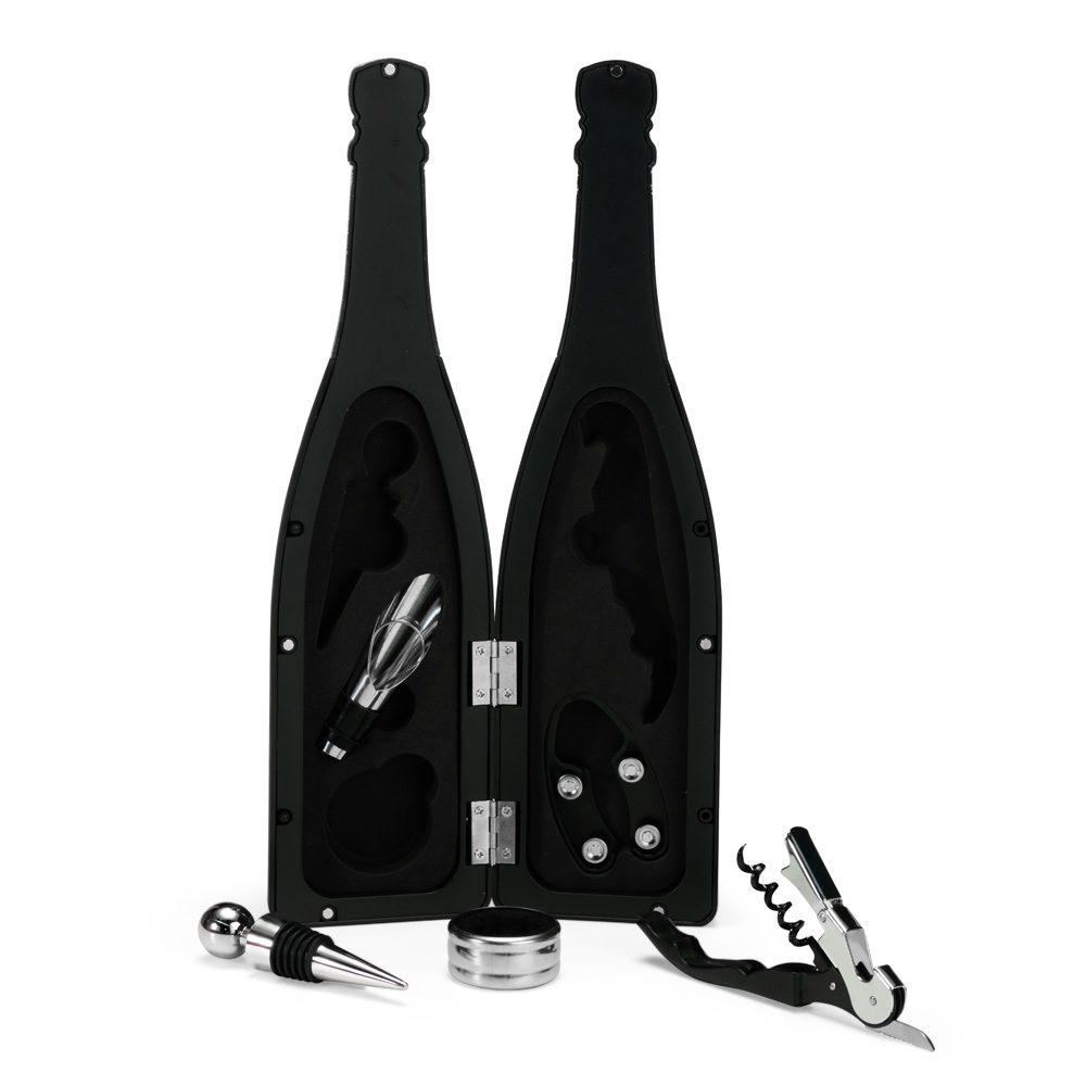 Kit vinho 5 peças GO1666 na cor Preto, brinde personalizado Sky Brindes