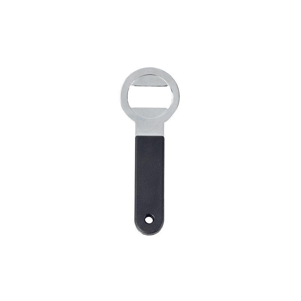 Abridor de garrafa aço GO1672 na cor Preto e inox, brinde personalizado Sky Brindes