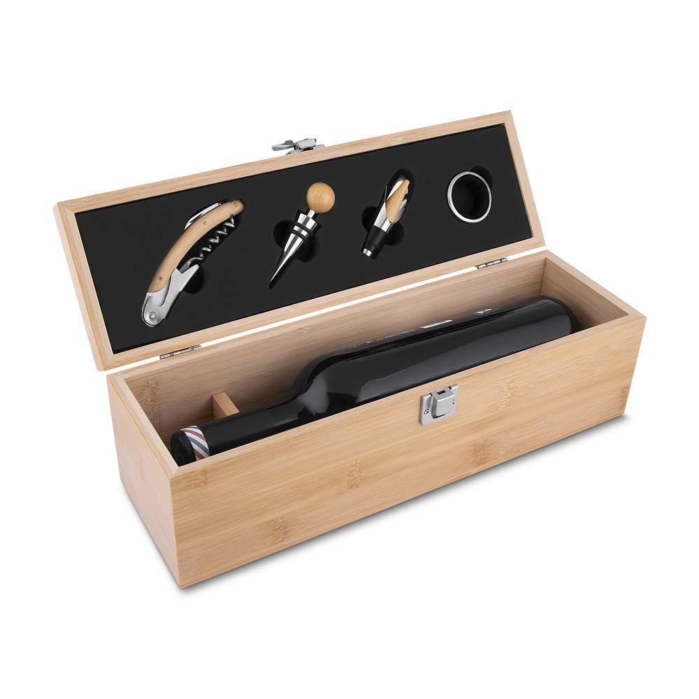 Kit vinho bambu 4 peças GO1673 na cor Bambu e bambu, brinde personalizado Sky Brindes