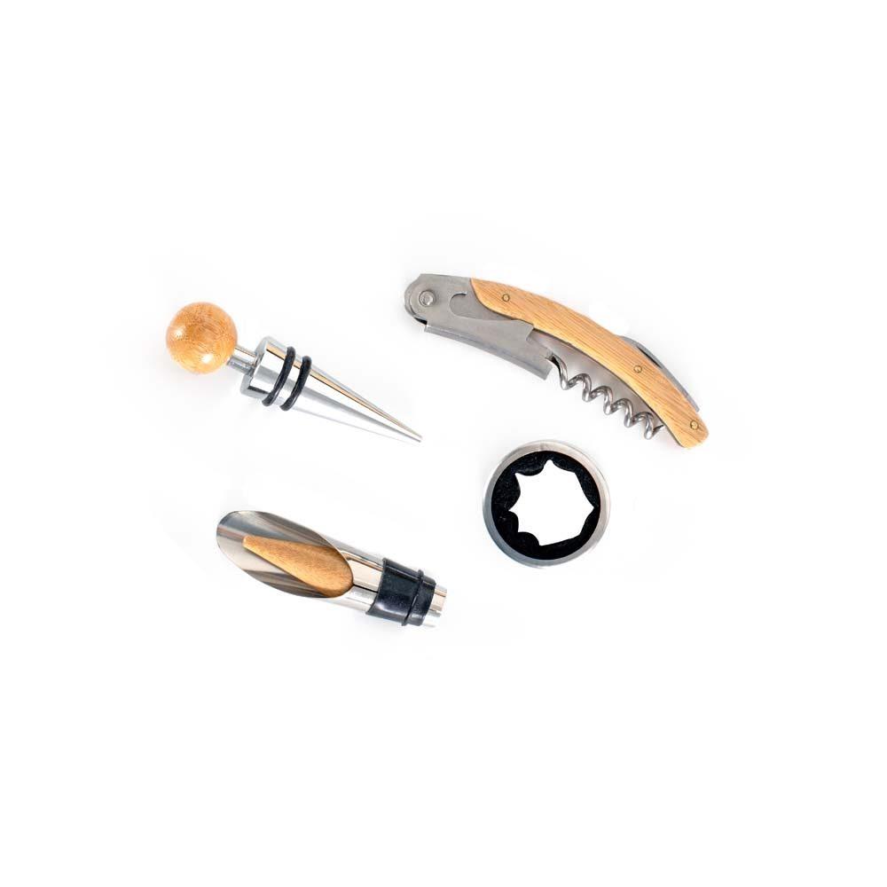 Kit vinho bambu 4 peças GO1673 na cor Bambu e bambu, brinde personalizado Sky Brindes