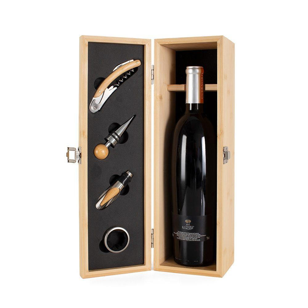 Kit vinho bambu 4 peças GO1673 na cor Bambu e bambu, brinde personalizado Sky Brindes