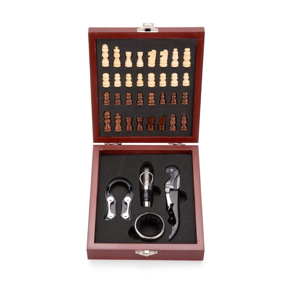 Kit vinho xadrez 4 peças GO1696 na cor Vinho, brinde personalizado Sky Brindes