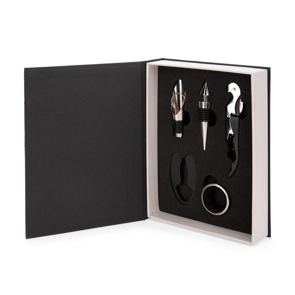 Kit vinho 5 peças GO1698 na cor Preto, brinde personalizado Sky Brindes