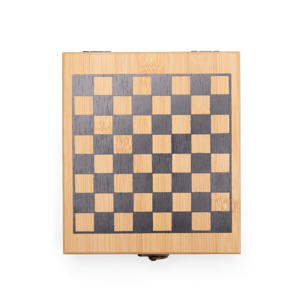 Kit vinho xadrez 4 peças GO1700 na cor Bambu e bambu, brinde personalizado Sky Brindes