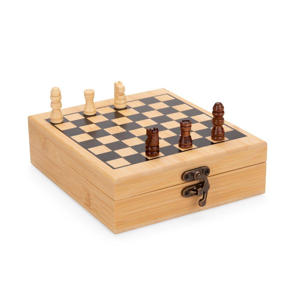 Kit vinho xadrez 4 peças GO1700 na cor Bambu e bambu, brinde personalizado Sky Brindes