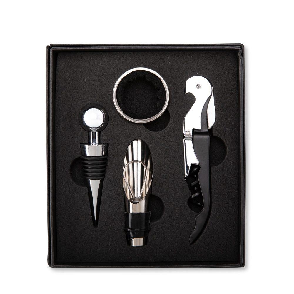 Kit vinho 4 peças GO1706 na cor Preto, brinde personalizado Sky Brindes