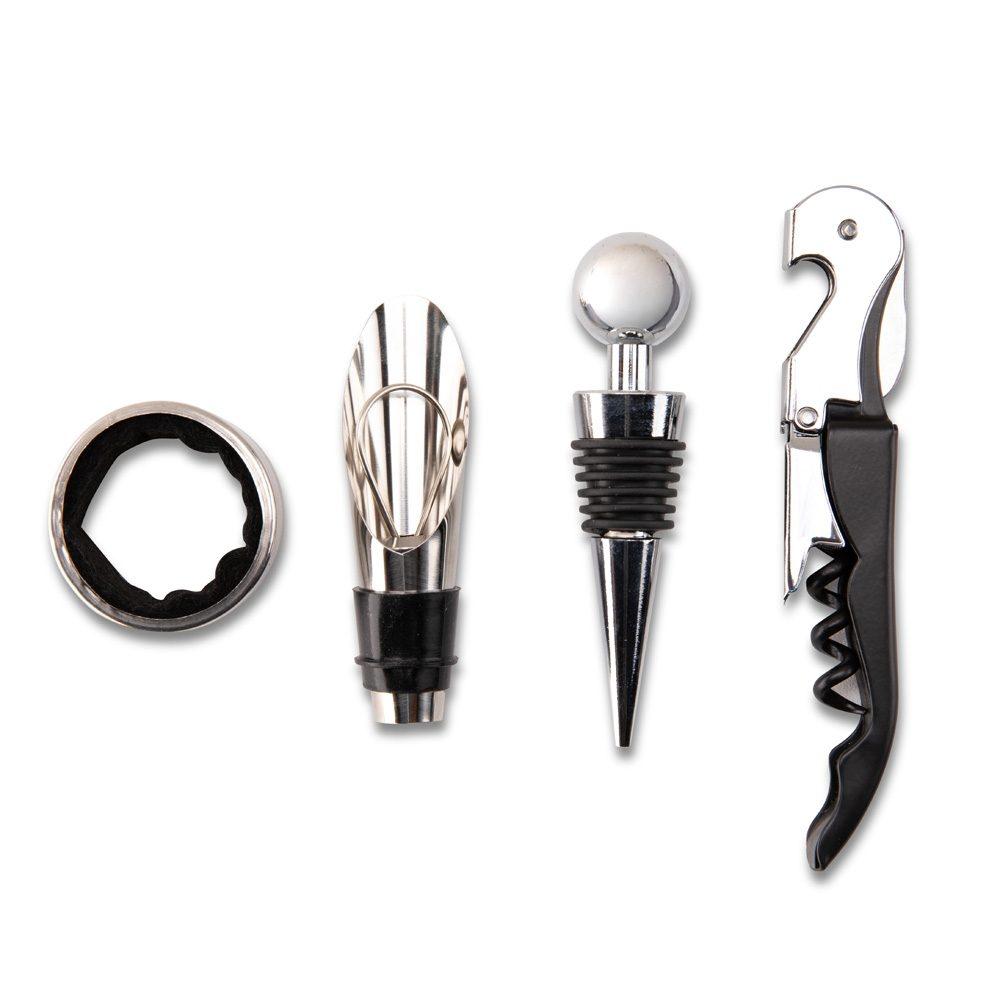 Kit vinho 4 peças GO1706 na cor Preto, brinde personalizado Sky Brindes