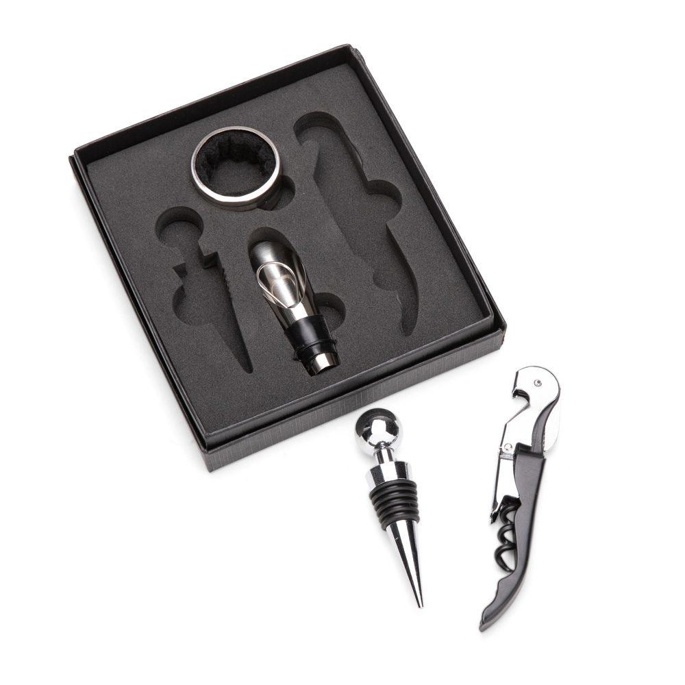 Kit vinho 4 peças GO1706 na cor Preto, brinde personalizado Sky Brindes