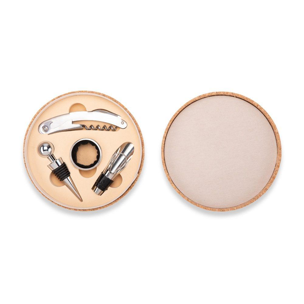 Kit vinho 4 peças GO1708 na cor Bege, brinde personalizado Sky Brindes