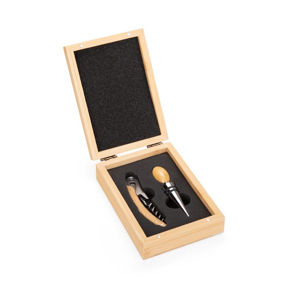 Kit vinho 2 peças GO1709 na cor Bambu e bambu, brinde personalizado Sky Brindes