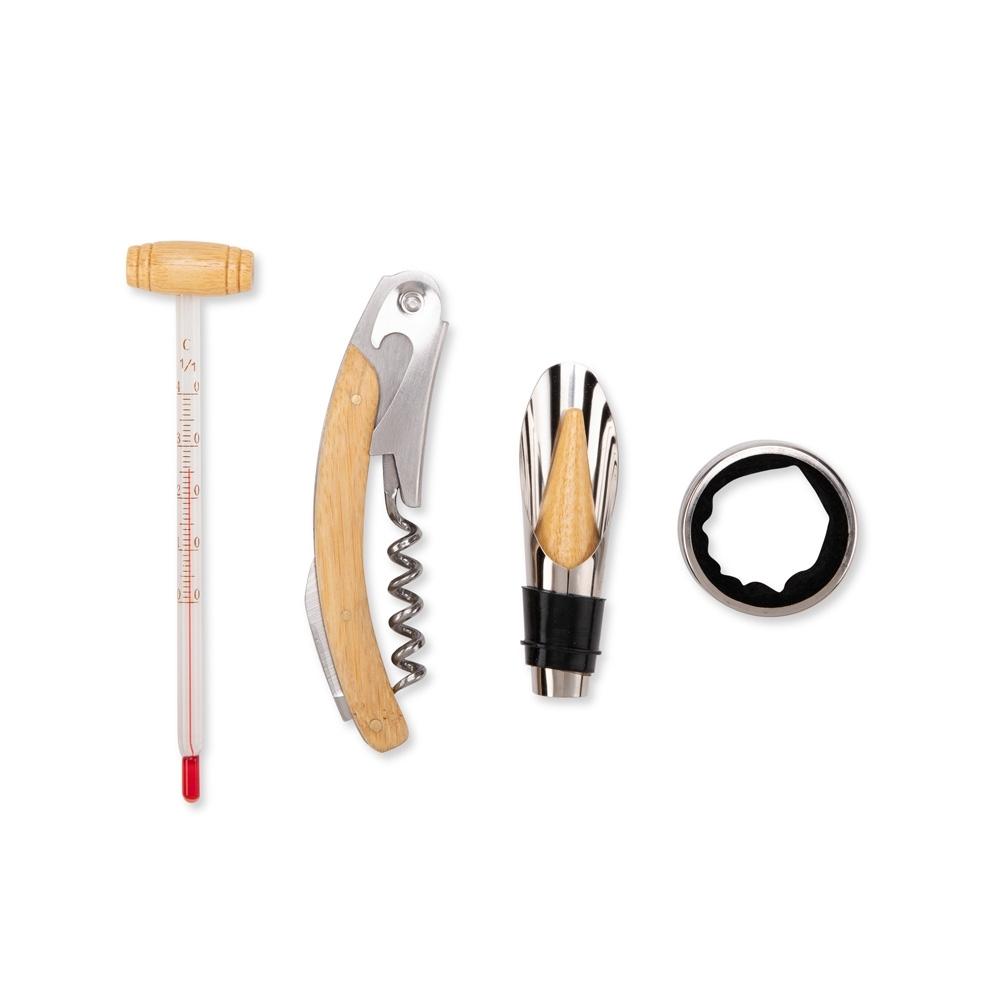 Kit vinho 4 peças GO1711 na cor Bambu e bambu, brinde personalizado Sky Brindes
