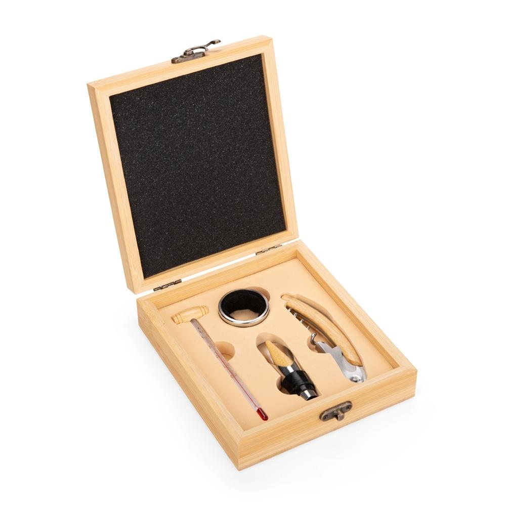 Kit vinho 4 peças GO1711 na cor Bambu e bambu, brinde personalizado Sky Brindes