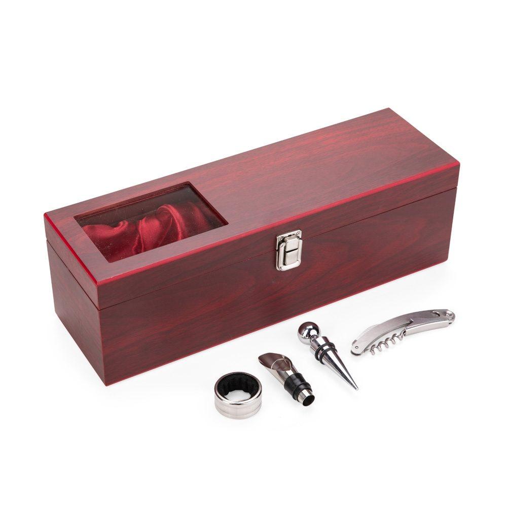 Kit vinho 4 peças GO1712 na cor Vinho, brinde personalizado Sky Brindes