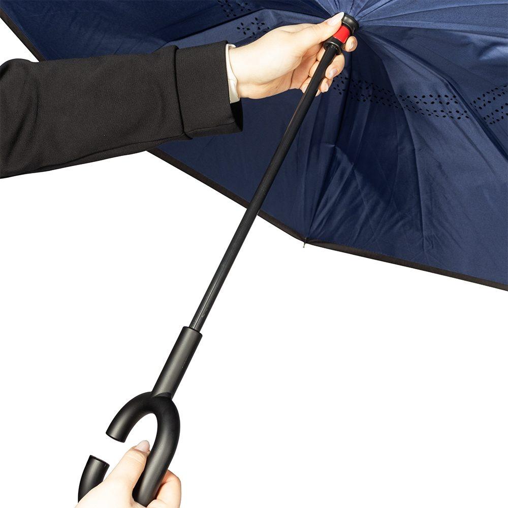 Guarda-chuva invertido GU0008 na cor Azul e preto, brinde personalizado Sky Brindes
