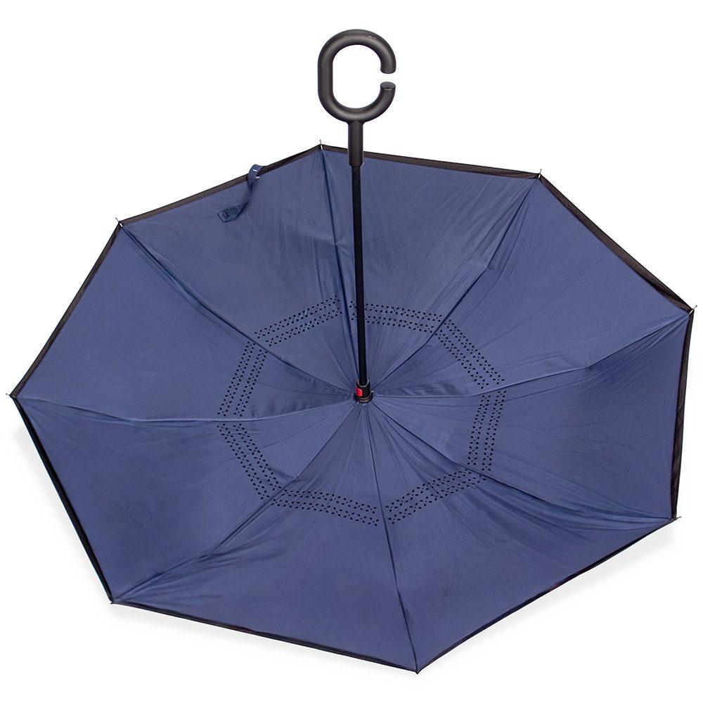 Guarda-chuva invertido GU0008 na cor Azul e preto, brinde personalizado Sky Brindes
