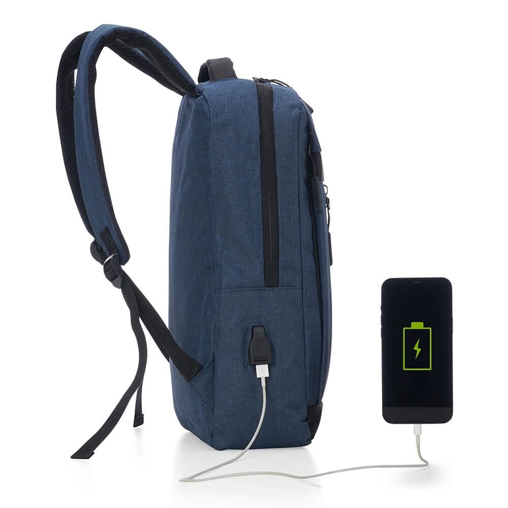 Mochila de Nylon USB 21L MO1708 na cor Azul, brinde personalizado Sky Brindes
